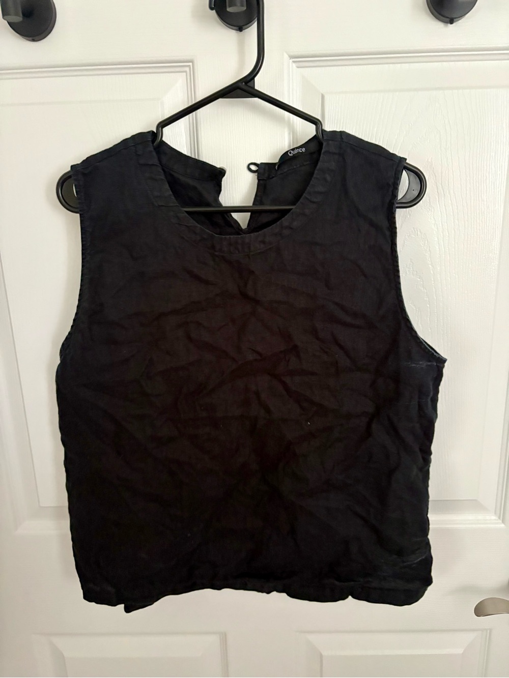Quince Black Crewneck Sleeveless Linen-Blend Tank